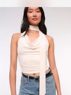 Abercrombie & Fitch Halter Cowl Scarf Top in Cream